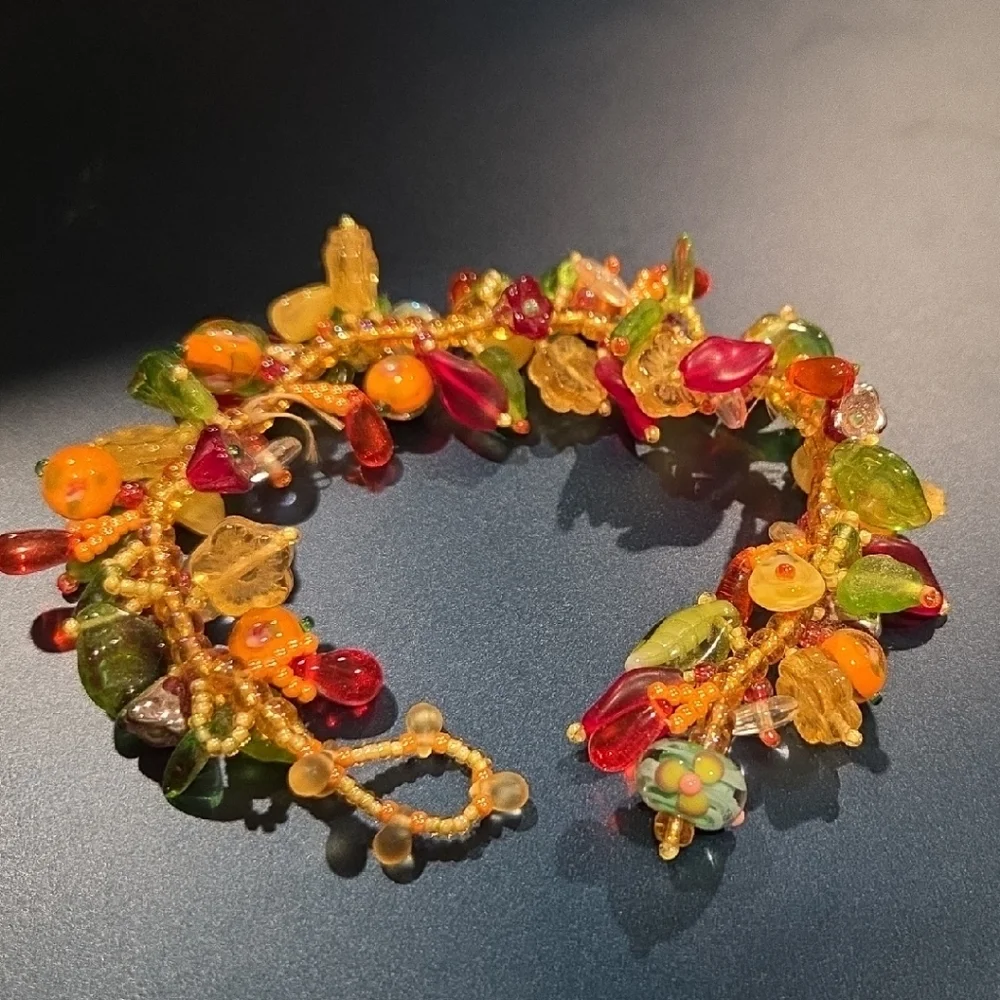Colorful Glass Bead Cluster Bracelet - Multicolor